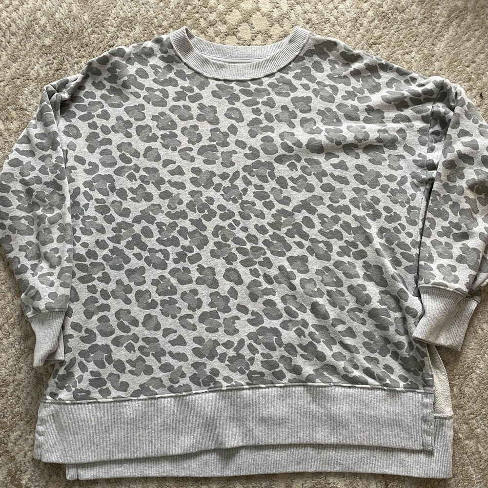 Grey Cheetah Print Long Sleeve Sweater